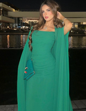 Classy A Line Strapless Green Long Sleeves Chiffon Formal Long Prom Gown Summer Wedding Guest Dress Bridal Guest Dresses Wedding Outfits For Guest HZ1121