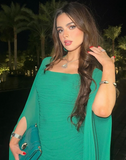 Classy A Line Strapless Green Long Sleeves Chiffon Formal Long Prom Gown Summer Wedding Guest Dress Bridal Guest Dresses Wedding Outfits For Guest HZ1121