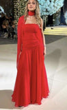 Classy Mermaid Strapless Red Long Chiffon Formal Prom Gown Summer Wedding Guest Dress Bridal Guest Dresses Wedding Outfits For Guest HZ1121