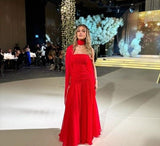 Classy Mermaid Strapless Red Long Chiffon Formal Prom Gown Summer Wedding Guest Dress Bridal Guest Dresses Wedding Outfits For Guest HZ1121