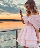 Pretty A line Off The Shoulder Short Pink Formal 8th Grade Homecoming Dress Summer Middle School Hoco Dresses Birthday Outfits HZ1121