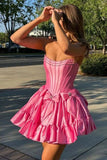 Cute Strapless A-Line Beaded Mini Homecoming Dresses 18th Birthday Dresses Hoco Dress 21st Birthday Outfit Cocktail Dresses HZ1121