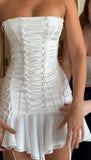 Pretty A line Strapless White Chiffon Formal 8th Grade Short Mini Homecoming Dress Summer Middle School Hoco Dresses Birthday Outfits HZ1121