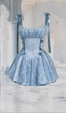 Pretty A line Spaghetti Straps Light Blue Lace Short Mini Formal 8th Grade Homecoming Dress Summer Middle School Hoco Dresses Birthday Outfits HZ1121