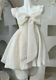 Vintage A line Spaghetti Straps Pink Satin Bow-knot Short Mini Formal 8th Grade Homecoming Dresses Summer Middle School Hoco Dress Birthday Outfits HZ1121