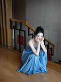 Modest A line Sweetheart Blue Long Prom Gown Summer Wedding Guest Dress Bridal Guest Dresses Wedding Outfits For Guest HZ1121