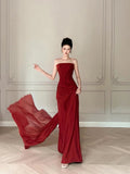Modest Mermaid Burgundy Strapless Long Prom Gown Summer Wedding Guest Dress Bridal Guest Dresses Wedding Outfits For Guest HZ1121