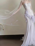 Sexy Mermaid Sweetheart Light Lilac Tulle Prom Dresses Party Dress Summer 20th Birthday Outfits Birthday Dresses HZ1121