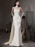 Pretty Wedding Dress Mermaid Sweetheart White Long Satin Wedding Dresses Bridal Gowns Brides Gown HZ1121
