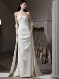 Pretty Wedding Dress Mermaid Sweetheart White Long Satin Wedding Dresses Bridal Gowns Brides Gown HZ1121