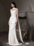 Pretty Wedding Dress Mermaid Sweetheart White Long Satin Wedding Dresses Bridal Gowns Brides Gown HZ1121