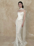 Pretty Wedding Dress Mermaid Strapless White Long Satin Wedding Dresses Bridal Gowns Brides Gown HZ1121