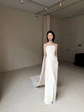 Pretty Wedding Dress Sheath Strapless White Long Satin Wedding Dresses Bridal Gowns Brides Gown HZ1121