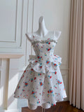 Pretty A line Spaghetti Straps White Floral Summer 16th Birthday Dresses For Teens Hoco Dress Mini 18th Birthday Outfit Cocktail Dresses For Women HZ1121