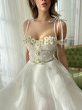 Vintage A line Spaghetti Straps White Long Evening Party Gowns Evening Formal Dresses Prom Dress HZ1121