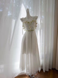 Vintage A line Spaghetti Straps White Long Evening Party Gowns Evening Formal Dresses Prom Dress HZ1121