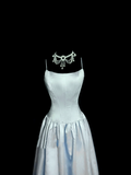 Vintage A Line Spaghetti Straps Light Sky Blue Satin Prom Dresses Party Dress Summer 22th Birthday Outfits 18th Birthday Dresses HZ1121