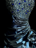 Vintage Mermaid Sweetheart Navy Blue Taffeta Long Prom Dresses Party Dress Birthday Outfits Graduation Dresses HZ1121