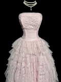 Pretty Ball Gown Strapless Tulle Light Pink Long Quinceanera Dress Formal Gowns Vestido De 15 Anos Sweet 16 Dress HZ1121