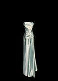 Vintage A line Strapless Sleeveless Light Sky Blue Satin Petite Mother Of Bride Dress Party Gown Floor Length For Summer Women Wedding HZ1121