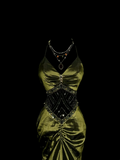 Vintage Mermaid Halter Olive Green 1950s Retro Classy Satin Long Prom Dresses Party Dress 21st Birthday Outfits Graduation Dresses HZ1121