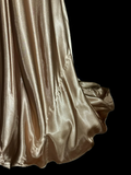 Vintage Mermaid V Neck Gold 1950s Retro Classy Satin Long Prom Dresses Party Dress 21st Birthday Outfits Graduation Dresses HZ1121