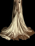 Vintage Mermaid V Neck Gold 1950s Retro Classy Satin Long Prom Dresses Party Dress 21st Birthday Outfits Graduation Dresses HZ1121