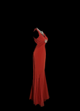 Vintage Mermaid V Neck Red 1950s Retro Classy Chiffon Long Prom Dresses Party Dress 21st Birthday Outfits Graduation Dresses HZ1121