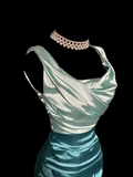 Vintage Sheath Square Neck Sleeveless Blue Satin Petite Mother Of Bride Dress Party Gown Knee Length For Summer Women Wedding HZ1121