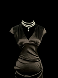 Vintage Sheath V Neck Cap Sleeves Satin Petite Mother Of Bride Dress Party Gown Knee Length For Summer Women Wedding HZ1121