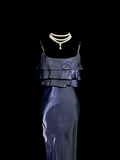 Vintage Mermaid Spaghetti Straps Navy Blue 1950s Retro Classy Satin Long Prom Dresses Party Dress 21st Birthday Outfits Graduation Dresses HZ1121