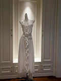 Elegant A line Halter White Sleeveless Chiffon Long Evening Party Gowns Evening Formal Dresses Prom Dress HZ1121