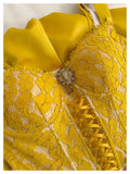 Pretty A line Straps Yellow Lace Summer 16th Birthday Dresses For Teens Hoco Dress Mini 18th Birthday Outfit Cocktail Dresses For Women HZ1121