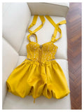 Pretty A line Straps Yellow Lace Summer 16th Birthday Dresses For Teens Hoco Dress Mini 18th Birthday Outfit Cocktail Dresses For Women HZ1121