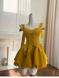 Pretty A line Straps Yellow Lace Summer 16th Birthday Dresses For Teens Hoco Dress Mini 18th Birthday Outfit Cocktail Dresses For Women HZ1121