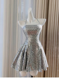Pretty A line Halter Silver Sequin Summer 16th Birthday Dresses For Teens Hoco Dress Mini 18th Birthday Outfit Cocktail Dresses For Women HZ1121