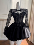 Trendy Ball Gown Spaghetti Straps Black Lace Formal Short 8th Grade Homecoming Dress Summer Middle School Hoco Dresses Birthday Outfits HZ1121