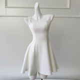 Trendy A line Square White Satin Sleeveless Formal Short 8th Grade Homecoming Dress Summer Middle School Hoco Dresses Cocktail Dress Birthday Outfits HZ1121