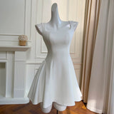 Trendy A line Square White Satin Sleeveless Formal Short 8th Grade Homecoming Dress Summer Middle School Hoco Dresses Cocktail Dress Birthday Outfits HZ1121