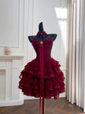 Cute Ball Gown Spaghetti Straps Burgundy Lace 8th Graduation Dresses Homecoming Dress Summer Middle School Formal Baddie Hoco Dresses Cocktail Dress HZ1121
