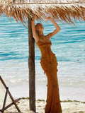 Elegant Mermaid Spaghetti Straps Yellow Sleeveless Long Evening Party Gowns Evening Formal Dresses Prom Dress HZ1121