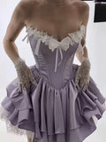 Trendy Ball Gown Sweetheart Lilac Satin Sleeveless Formal Short 8th Grade Homecoming Dress Summer Middle School Hoco Dresses Cocktail Dress Birthday Outfits HZ1121
