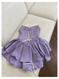 Trendy Ball Gown Sweetheart Lilac Satin Sleeveless Formal Short 8th Grade Homecoming Dress Summer Middle School Hoco Dresses Cocktail Dress Birthday Outfits HZ1121