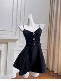 Trendy A Line Spaghetti Straps Black Satin Formal Short 8th Grade Homecoming Dress Summer Middle School Hoco Dresses Birthday Outfits HZ1121