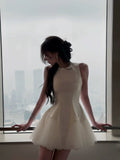 Trendy Ball Gown Scoop White Satin Formal Short 8th Grade Homecoming Dress Summer Middle School Hoco Dresses Birthday Outfits HZ1121
