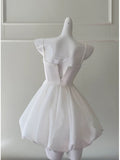 Trendy Ball Gown Spaghetti Straps White Sleeveless Formal Short 8th Grade Homecoming Dress Summer Middle School Hoco Dresses Cocktail Dress Birthday Outfits HZ1121