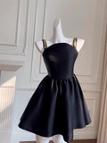 Trendy Ball Gown Straps Black Satin Sleeveless Formal Short 8th Grade Homecoming Dress Summer Middle School Hoco Dresses Cocktail Dress Birthday Outfits HZ1121