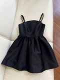 Trendy Ball Gown Straps Black Satin Sleeveless Formal Short 8th Grade Homecoming Dress Summer Middle School Hoco Dresses Cocktail Dress Birthday Outfits HZ1121