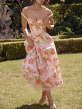 Elegant A line Straps Floral Pink Chiffon Sleeveless Long Evening Party Gowns Evening Formal Dresses Prom Dress HZ1121
