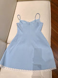 Trendy A line Spaghetti Straps Blue Formal Short 8th Grade Homecoming Dress Summer Middle School Hoco Dresses Cocktail Dress Birthday Outfits HZ1121